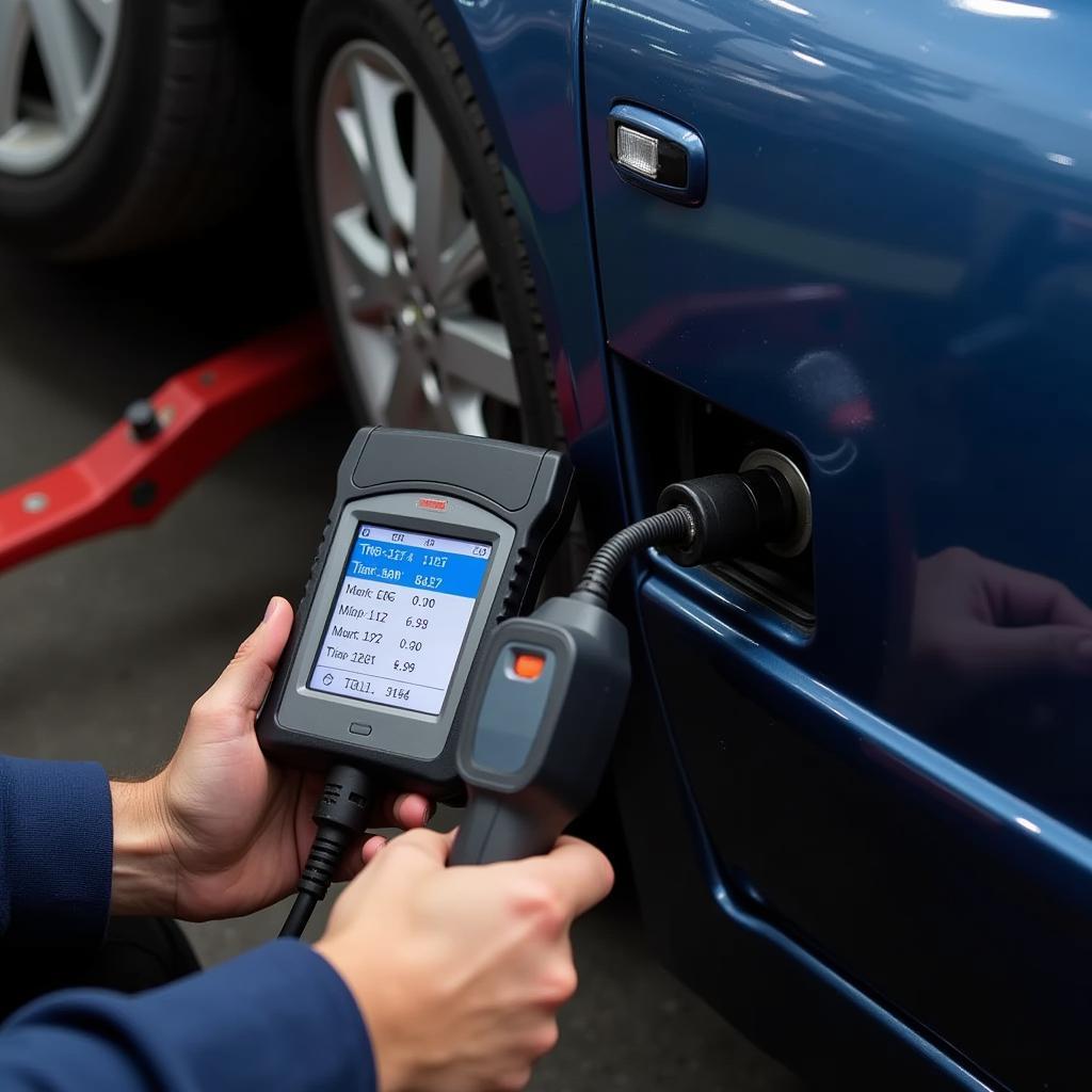 Mechanic Using OBD2 Scanner