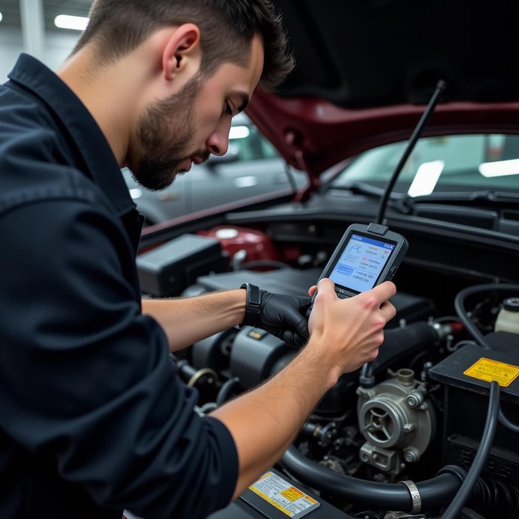 Mechanic Diagnosing Car Problems with an OBD2 Scanner