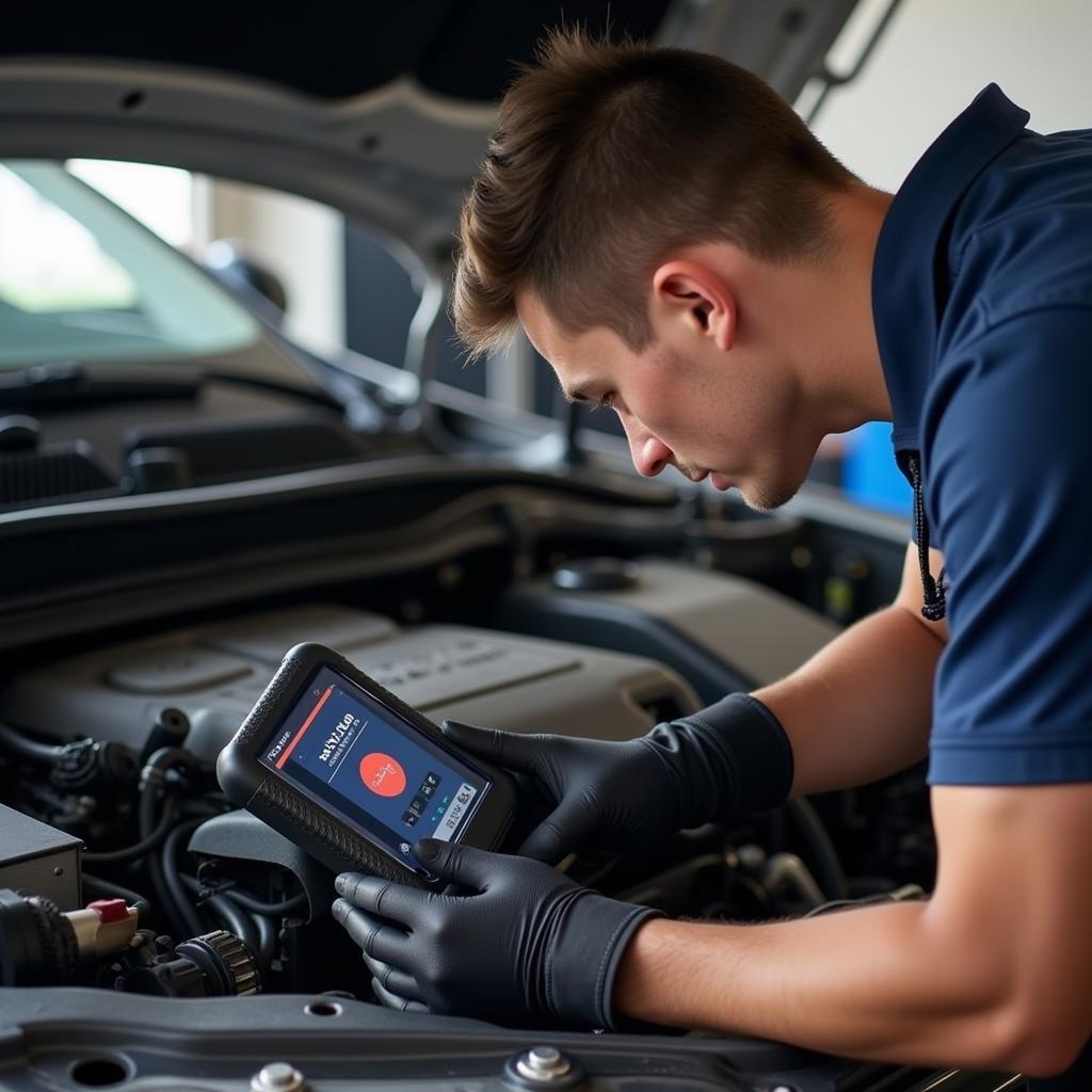 Mechanic using a www.ifix919 OBD2 scanner