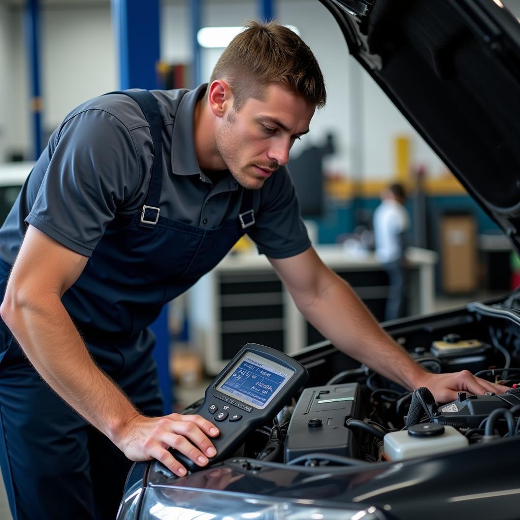 Mechanic Using OBD2 Scanner