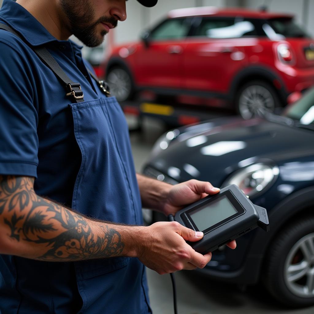 Mechanic Using OBD2 Scanner