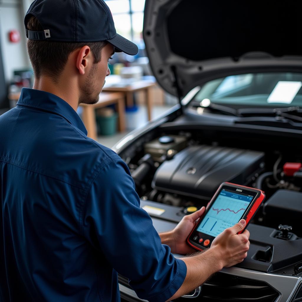 Mechanic Using an OBD2 Scanner