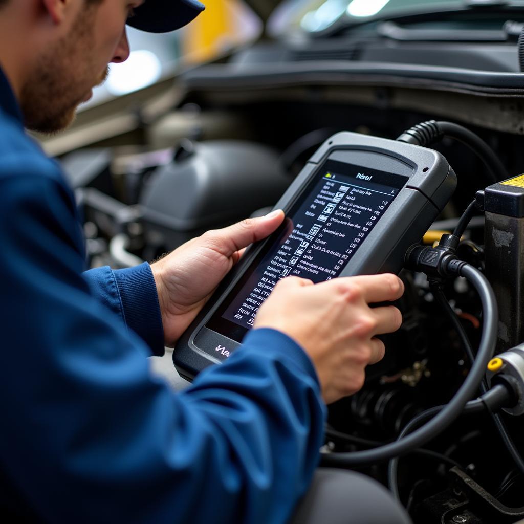 Mechanic Using OBD2 Scanner for Diagnostics