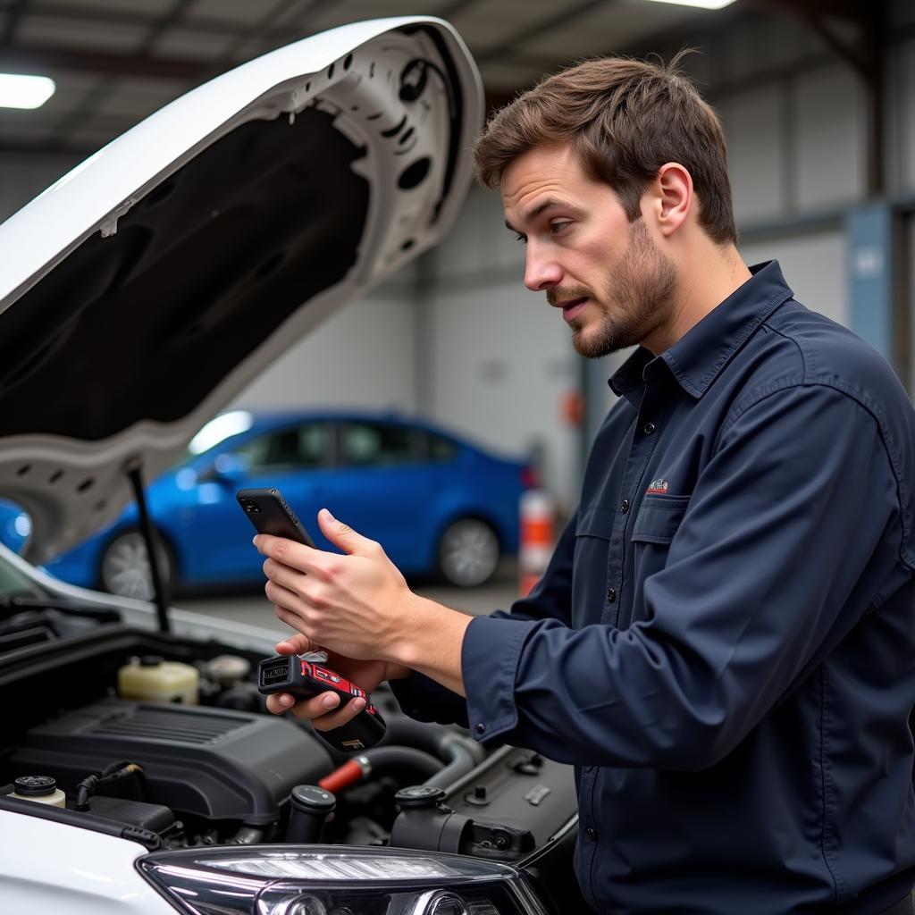 Mechanic Using OBD2 Scanner