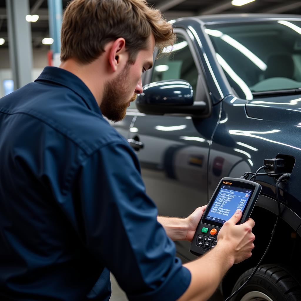 Mechanic Using OBD2 Scanner for Diagnostics