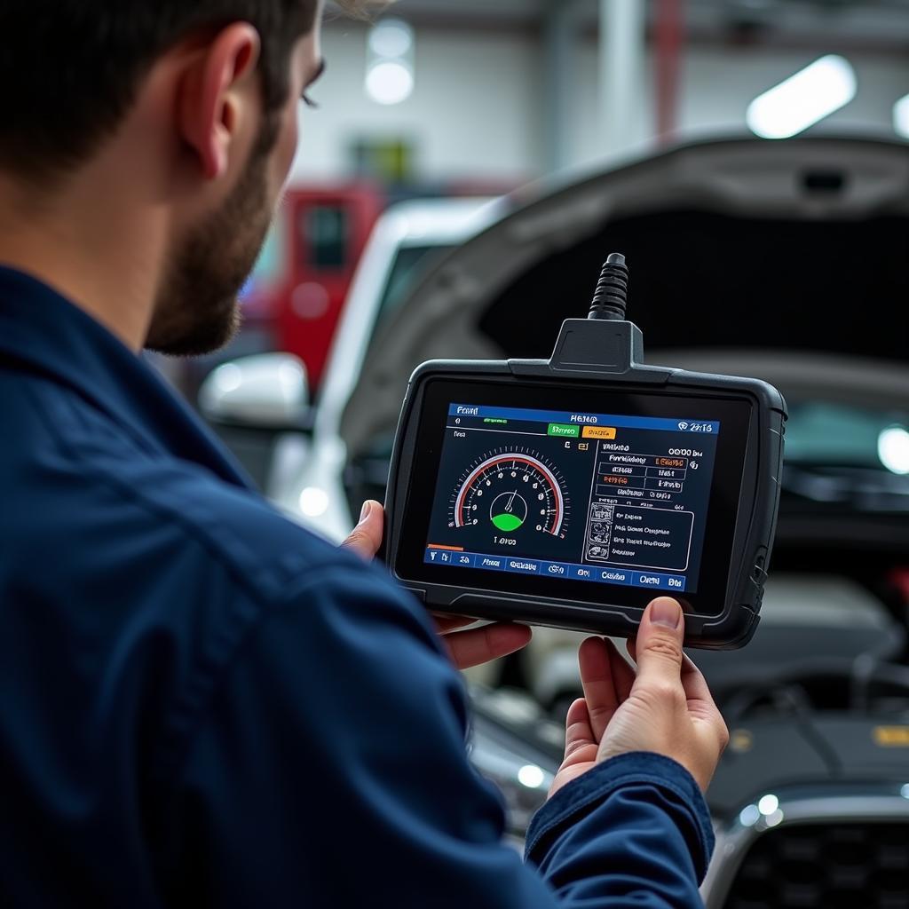 Mechanic Using OBD2 Scanner to Diagnose Car Problems