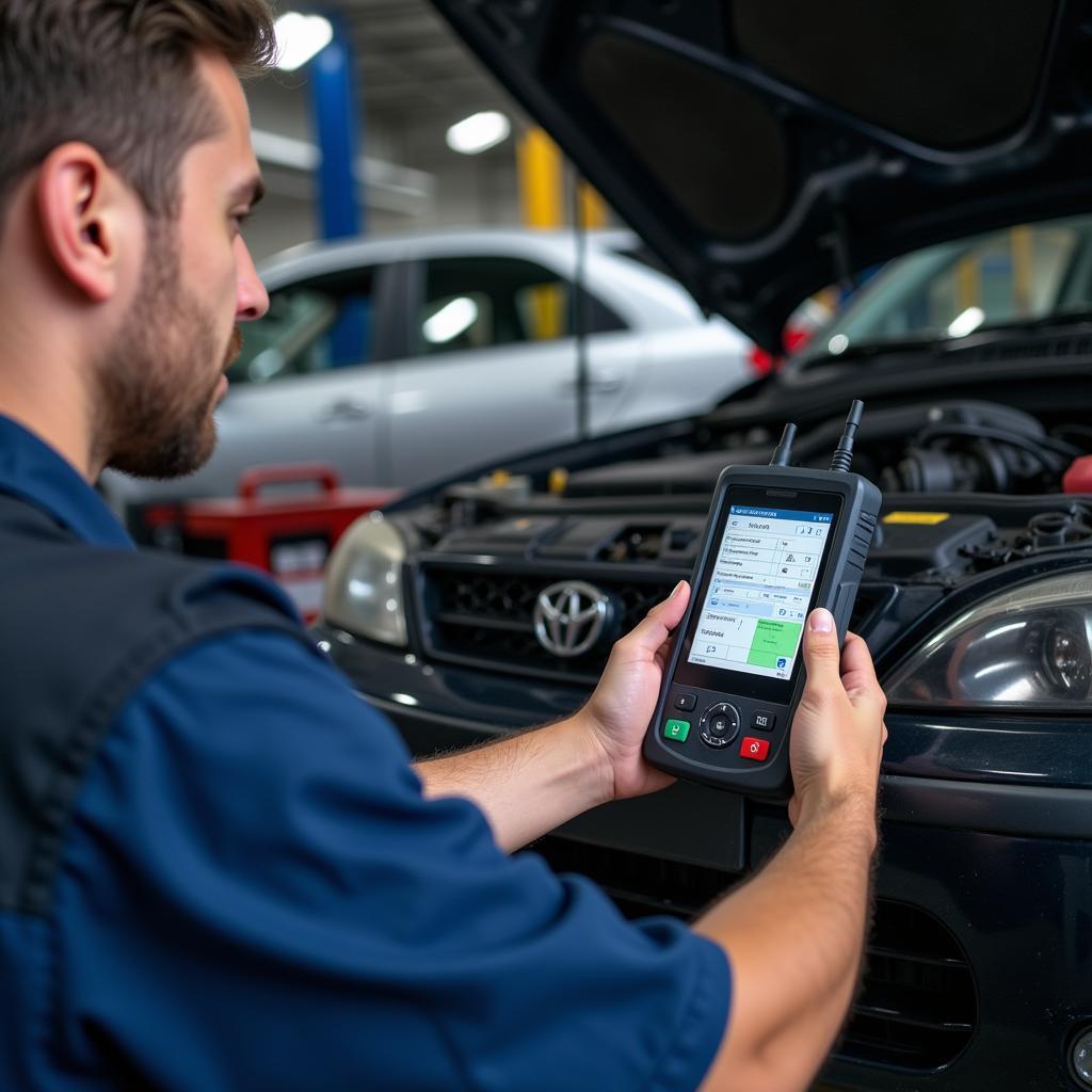 Mechanic Using OBD2 Scanner