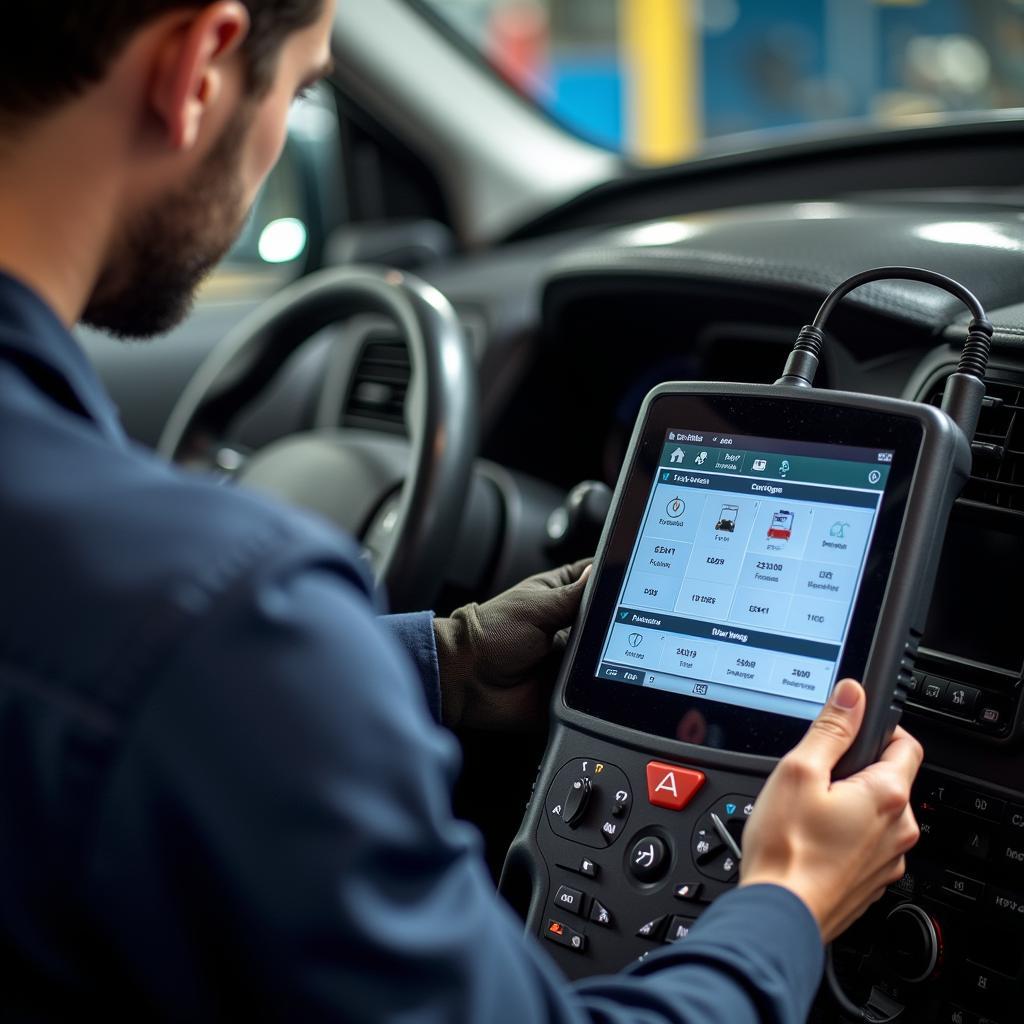 Mechanic Using OBD2 Scanner