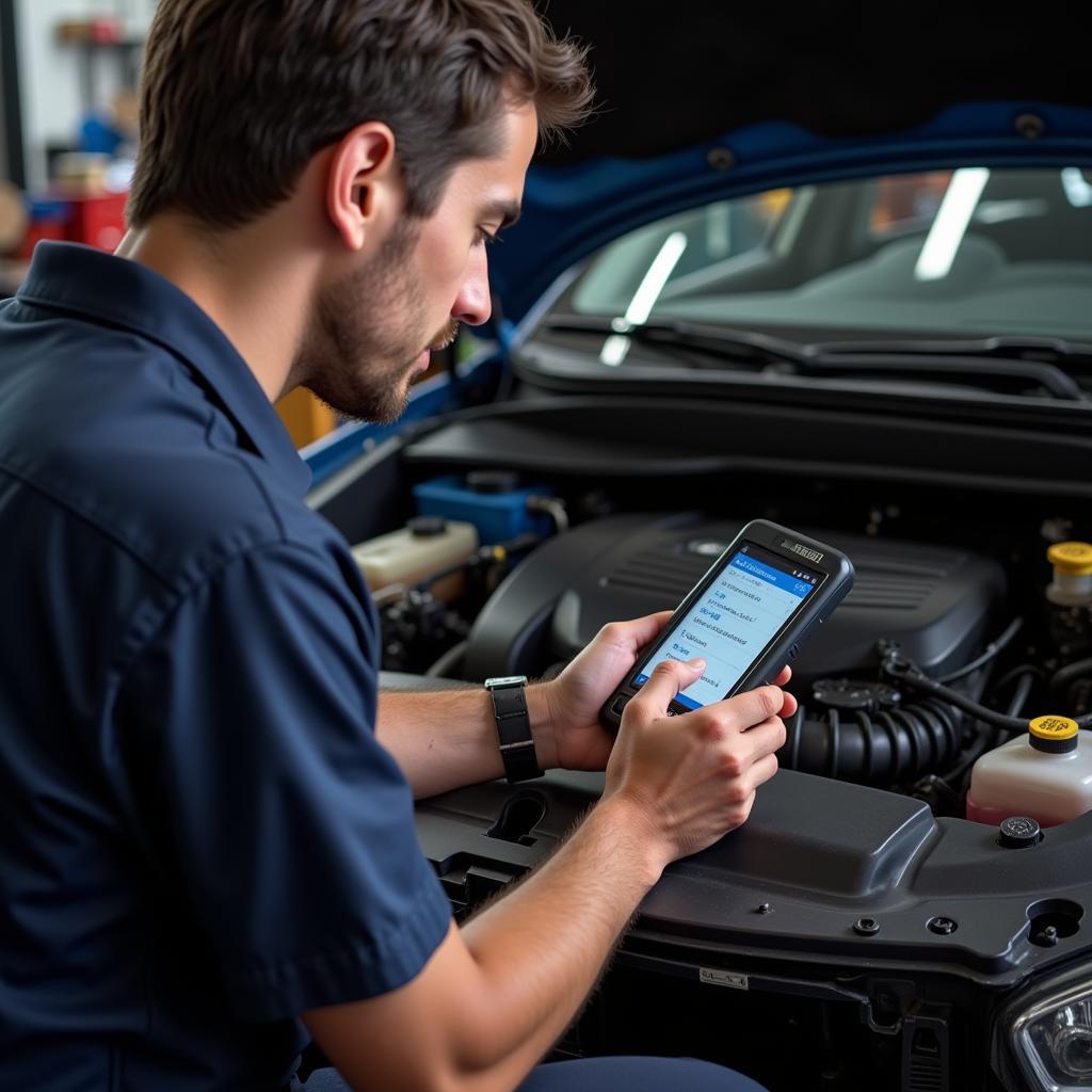 Mechanic Using OBD2 Scanner