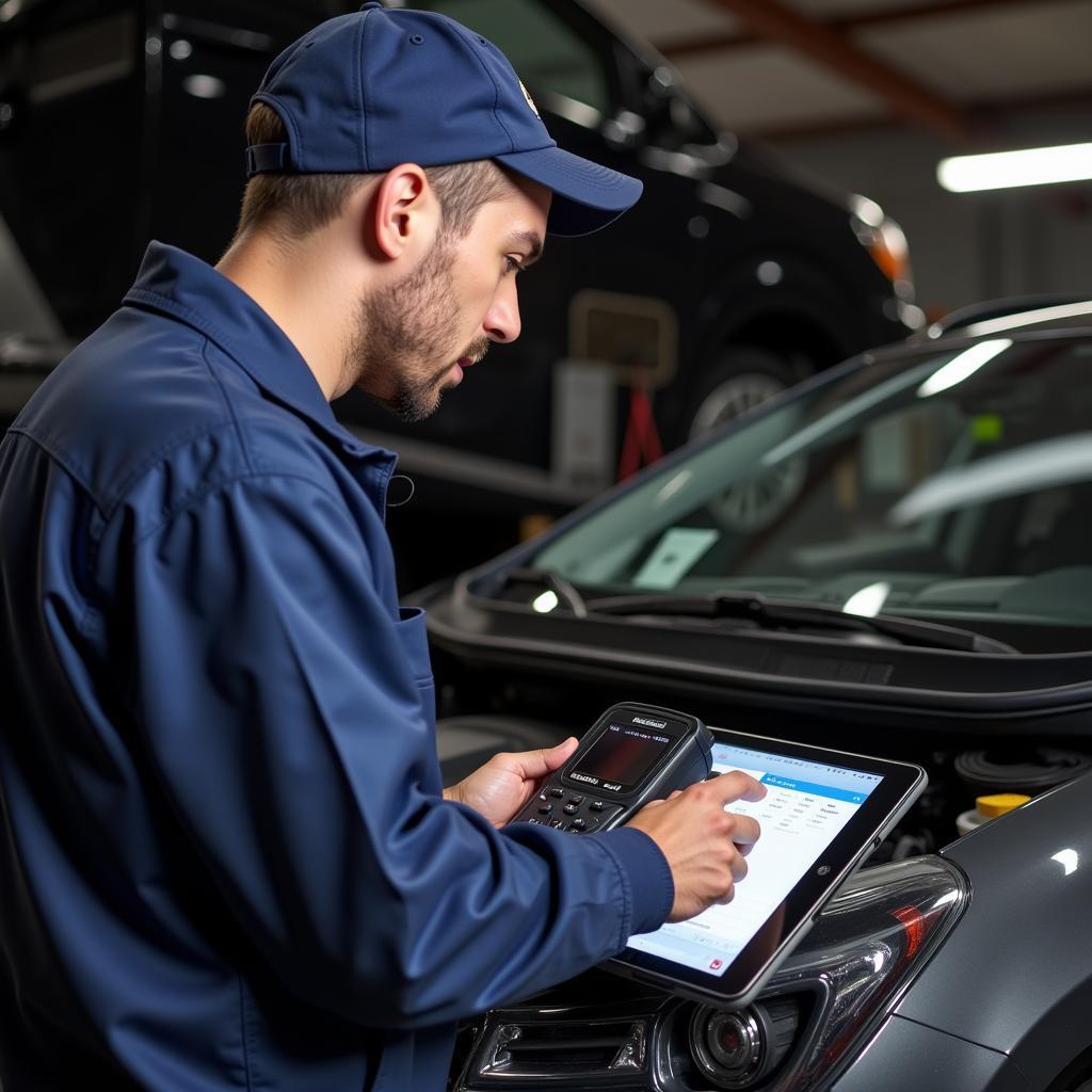 Mechanic Using OBD2 Scanner