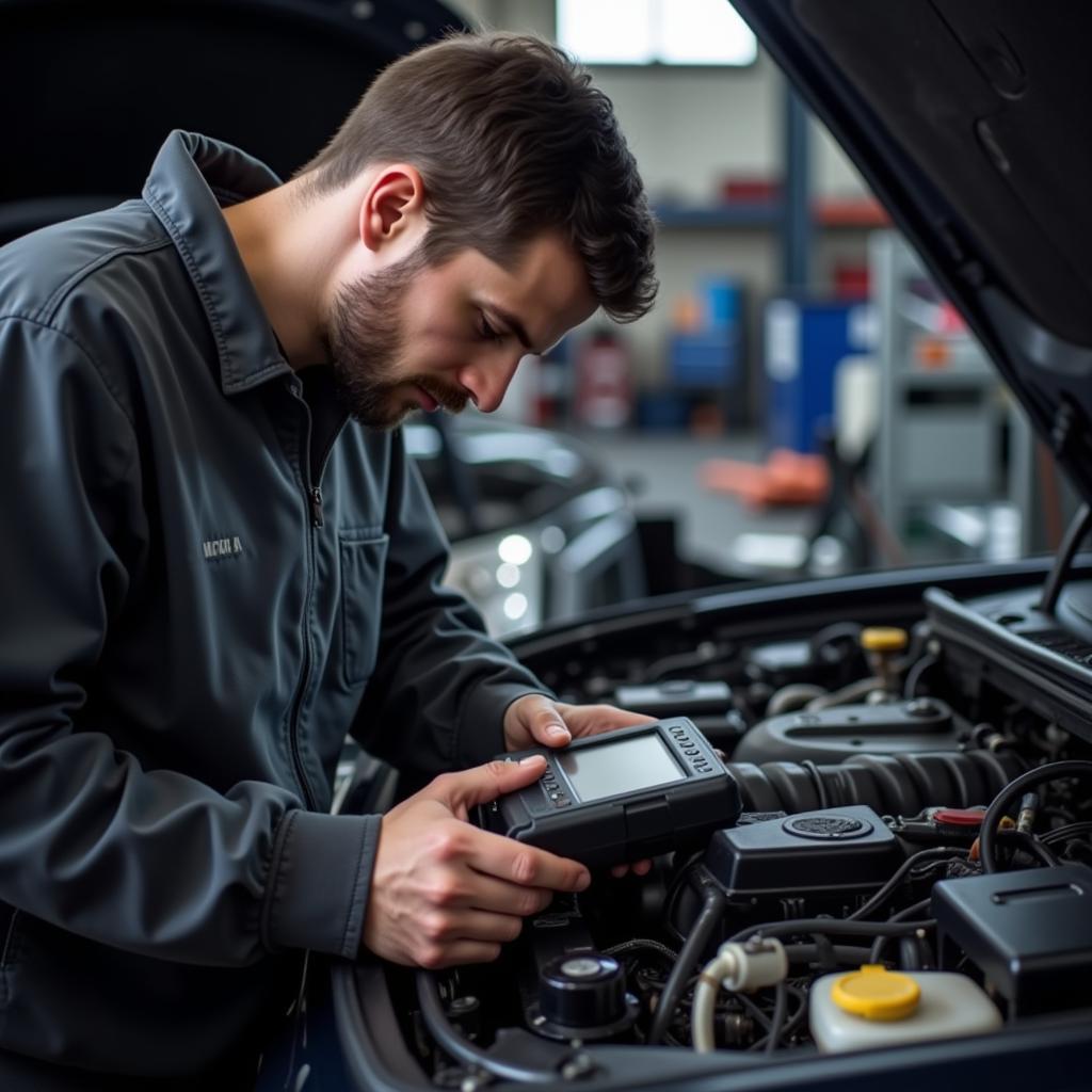 Mechanic Using OBD2 Scanner