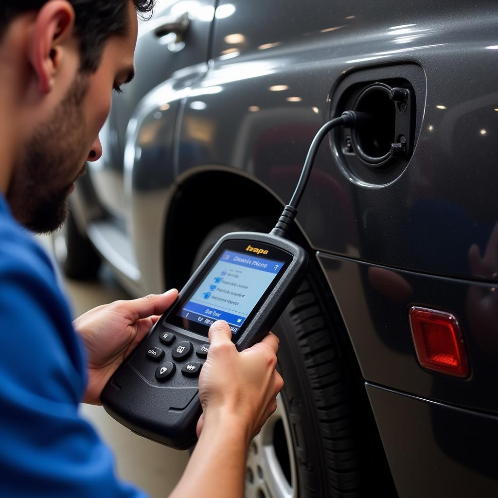 Mechanic Using OBD2 Scanner on 2007 Chevy HHR