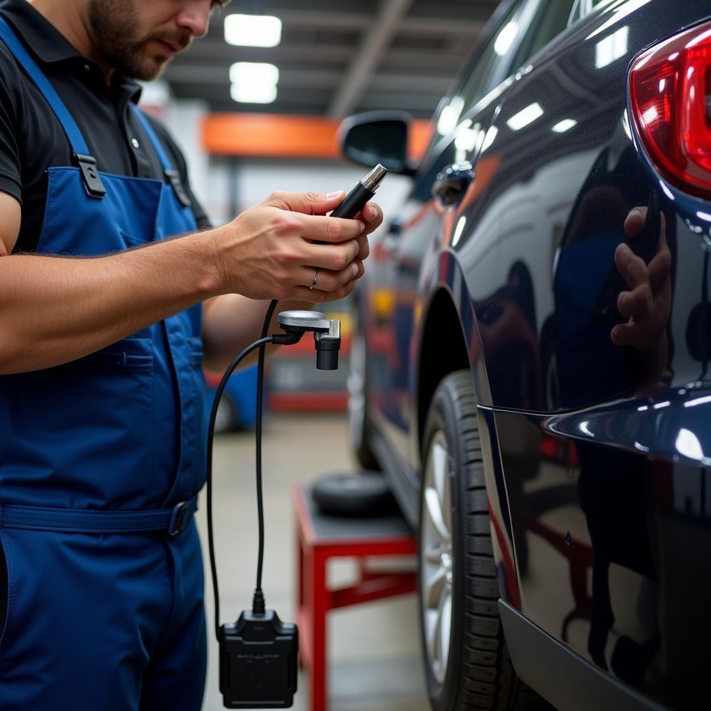 Mechanic Utilizing an OBD2 Scanner