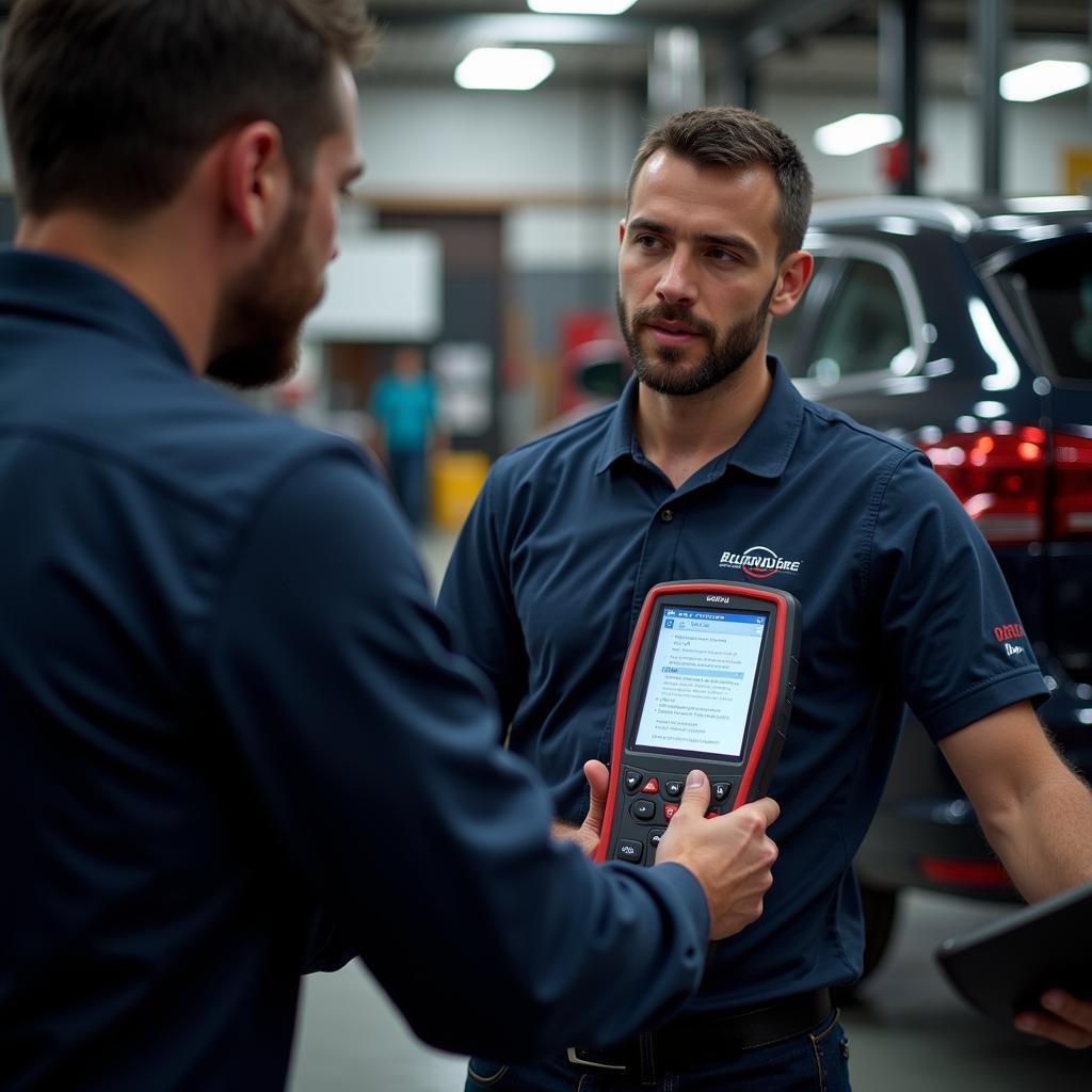 Mechanic Diagnosing Car with OBD2 Scanner