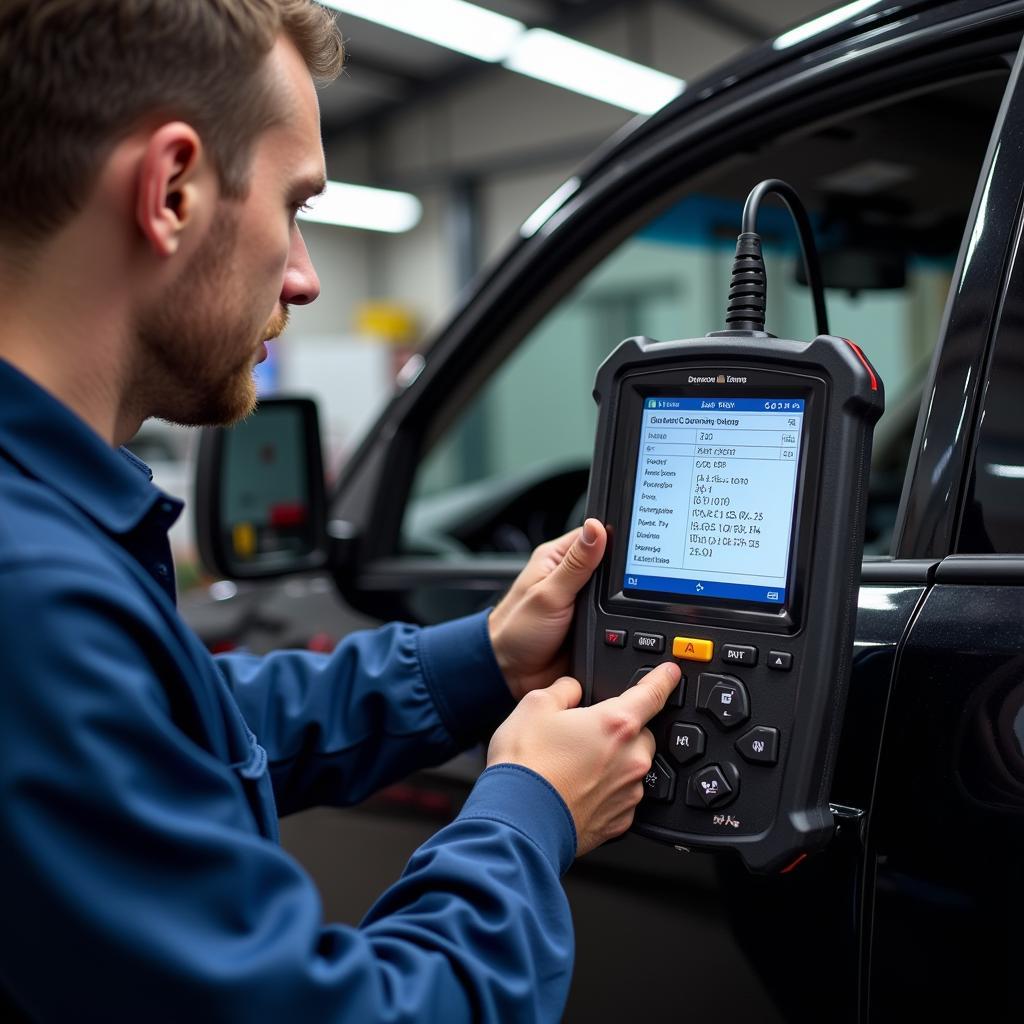 Mechanic Diagnosing Car with OBD2 Scanner