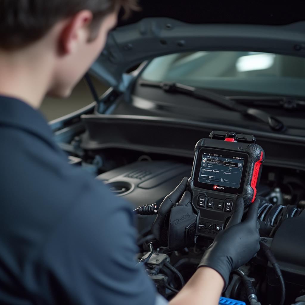 Mechanic Using OBD2 Scanner for Diagnostics