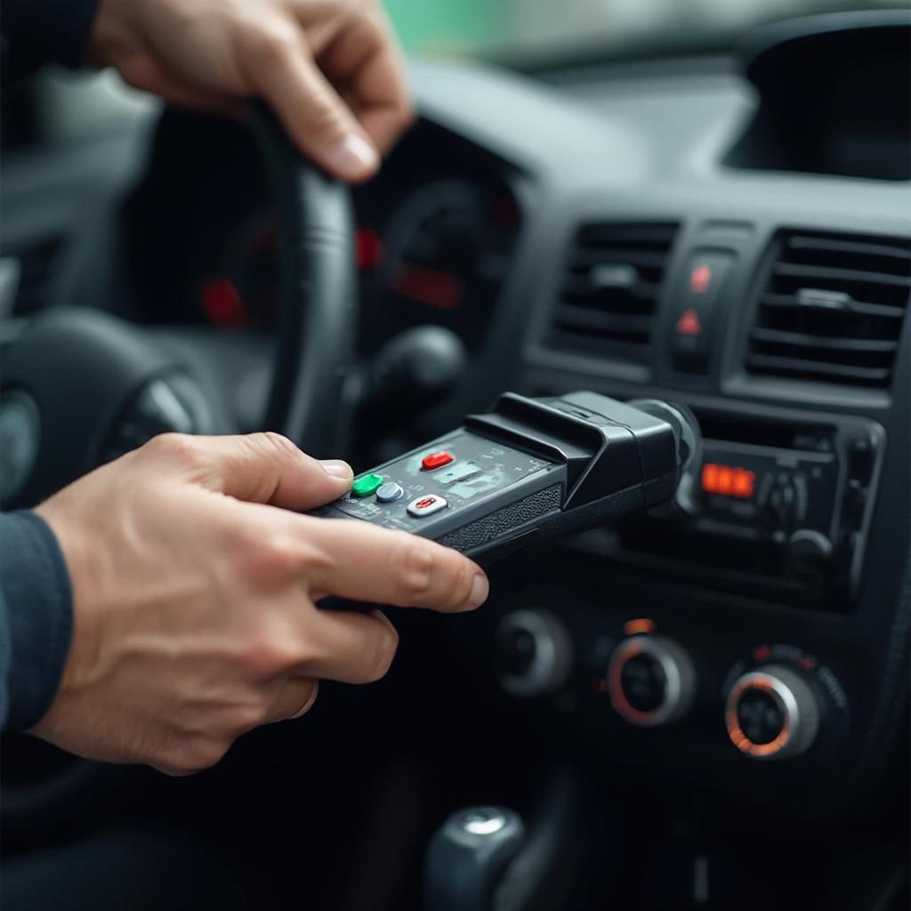 Mechanic Using OBD2 Scanner on Vehicle