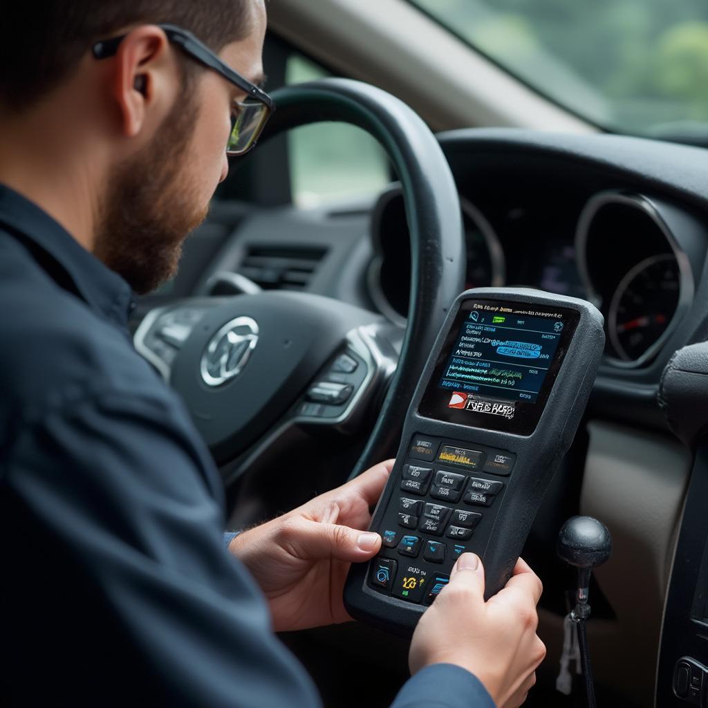 Mechanic Diagnosing a Car With an OBD2 Scanner