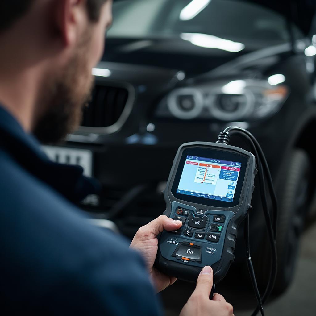 Mechanic Using OBD2 Scanner