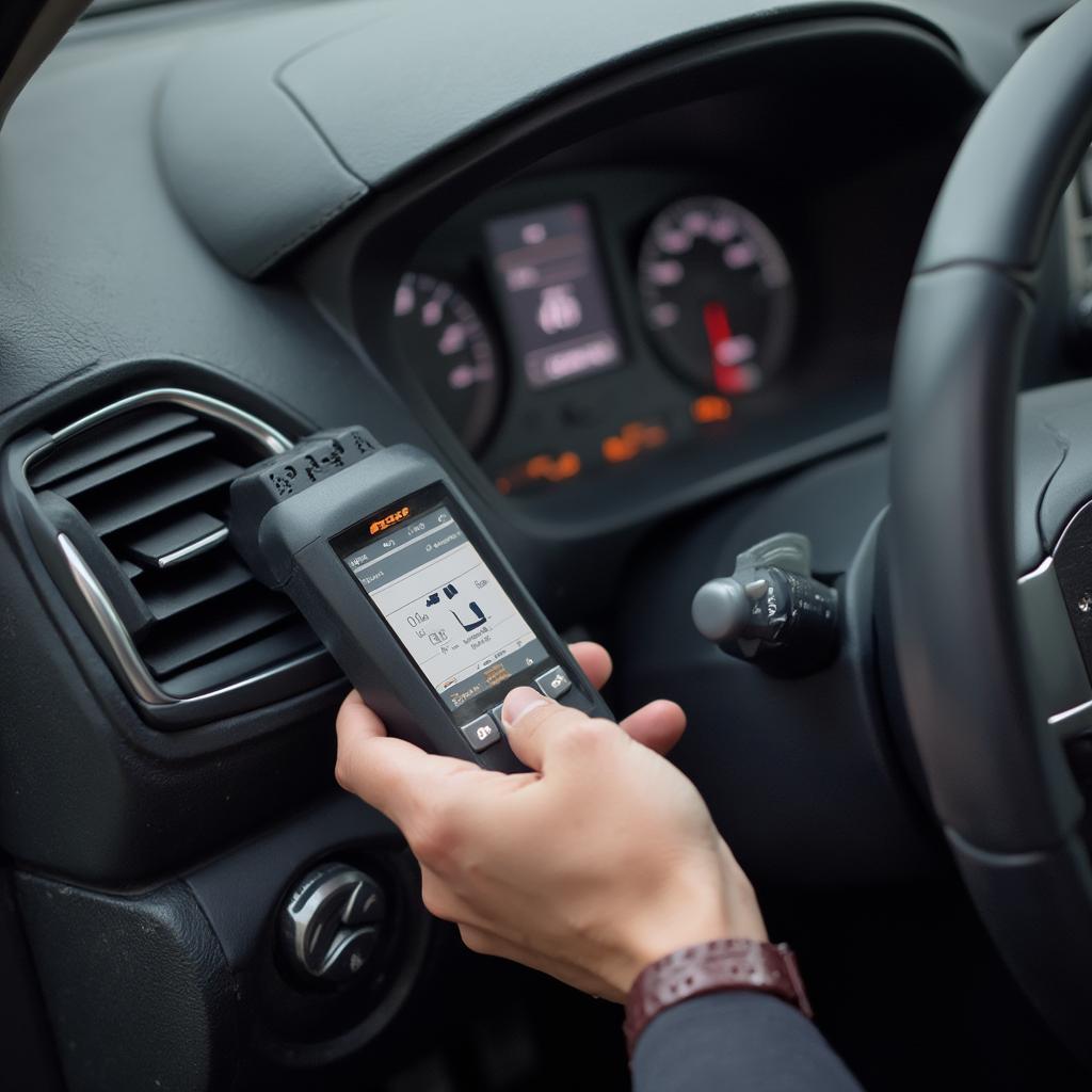 Mechanic Diagnosing Car with OBD2 Scanner