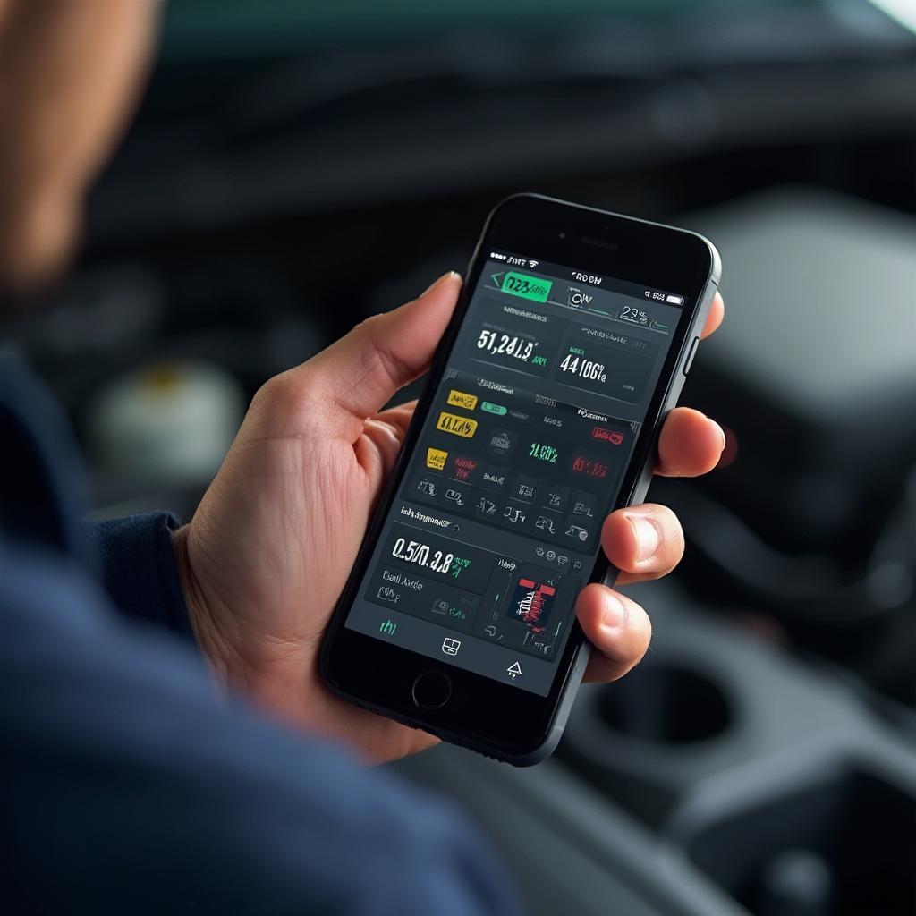 Mechanic Using OBD2 Scanner App on Smartphone