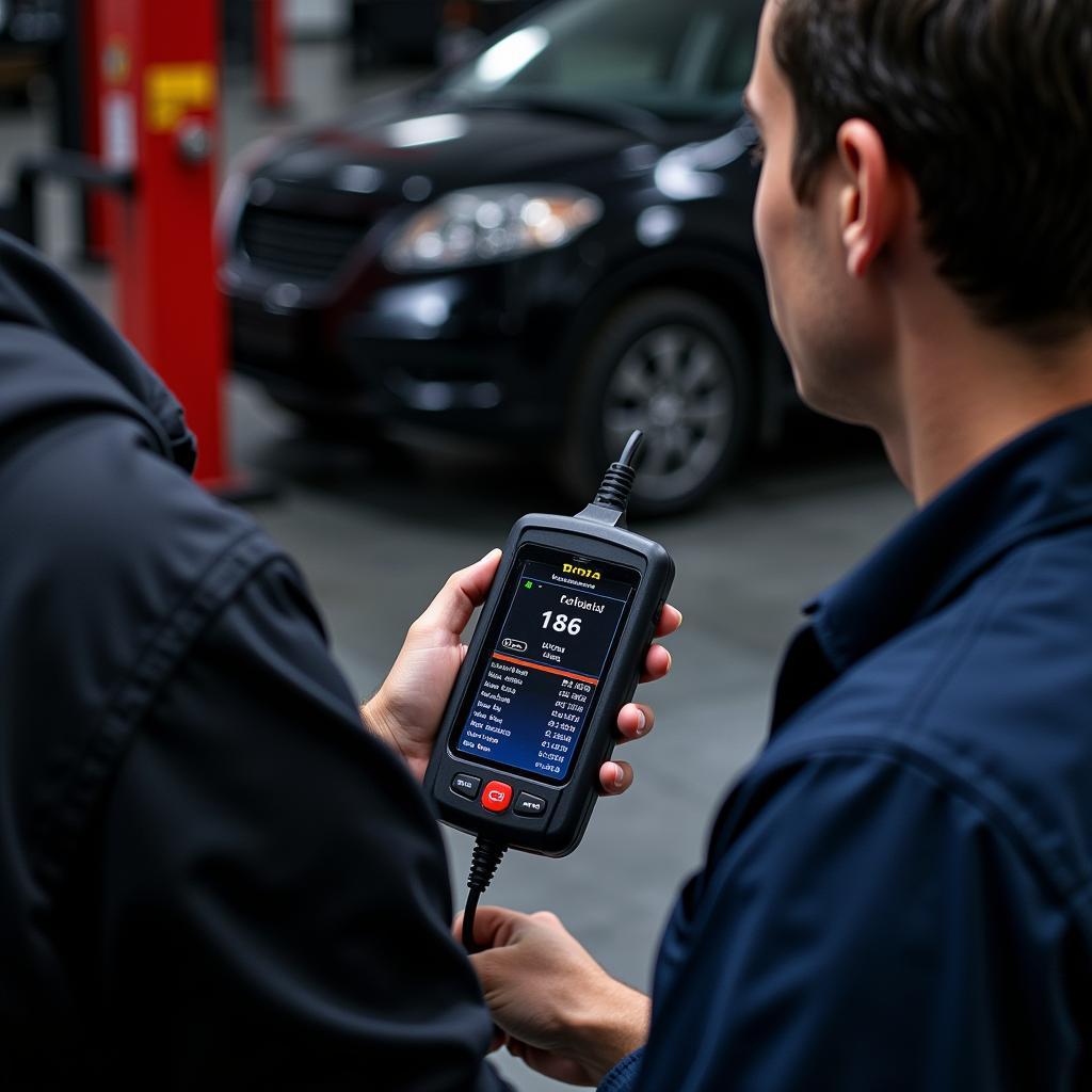 Mechanic Using OBD2 Scanner to Diagnose 2008 Honda Civic