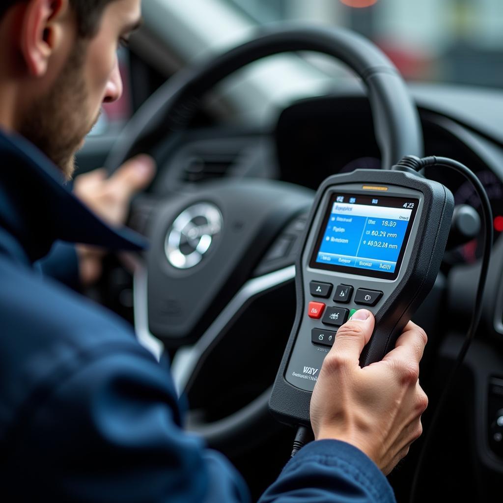 Mechanic Using OBD2 Scanner to Diagnose Car Problems