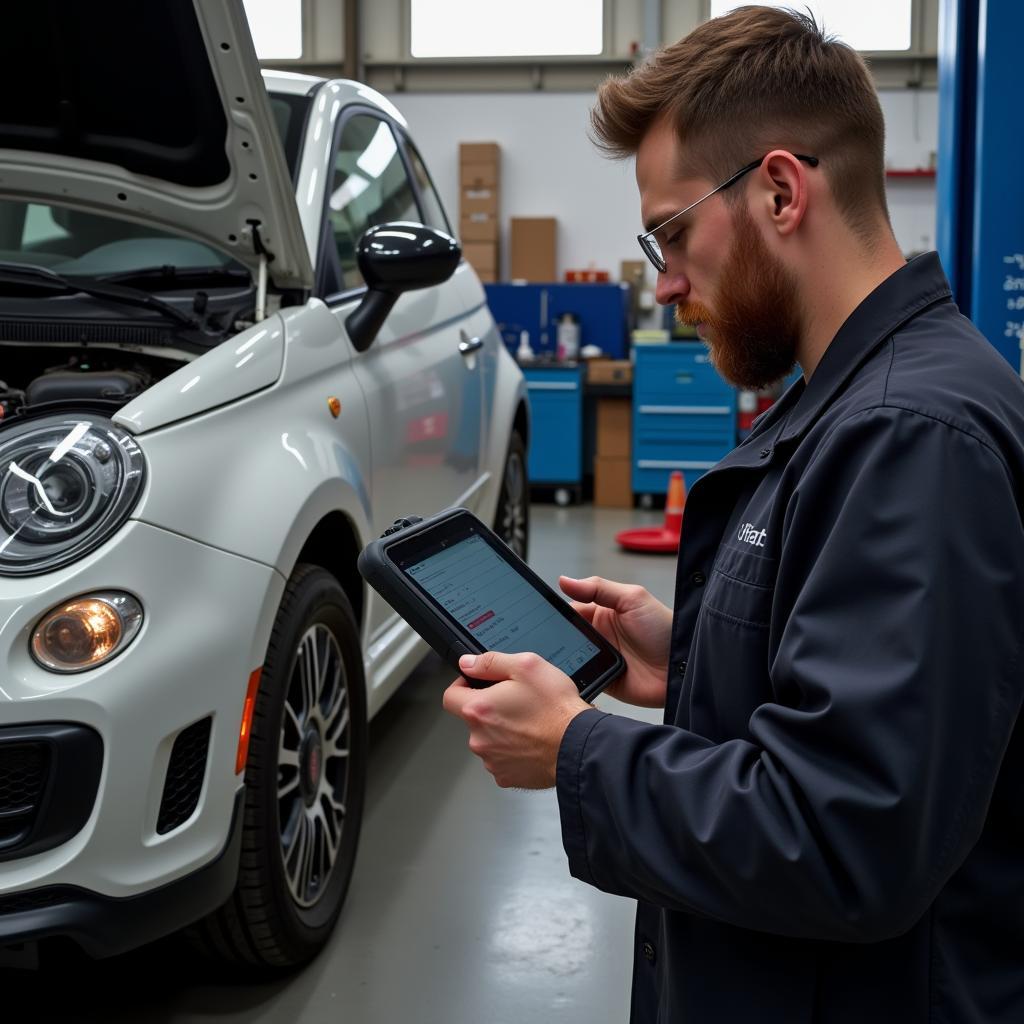 Mechanic Diagnosing Fiat 500