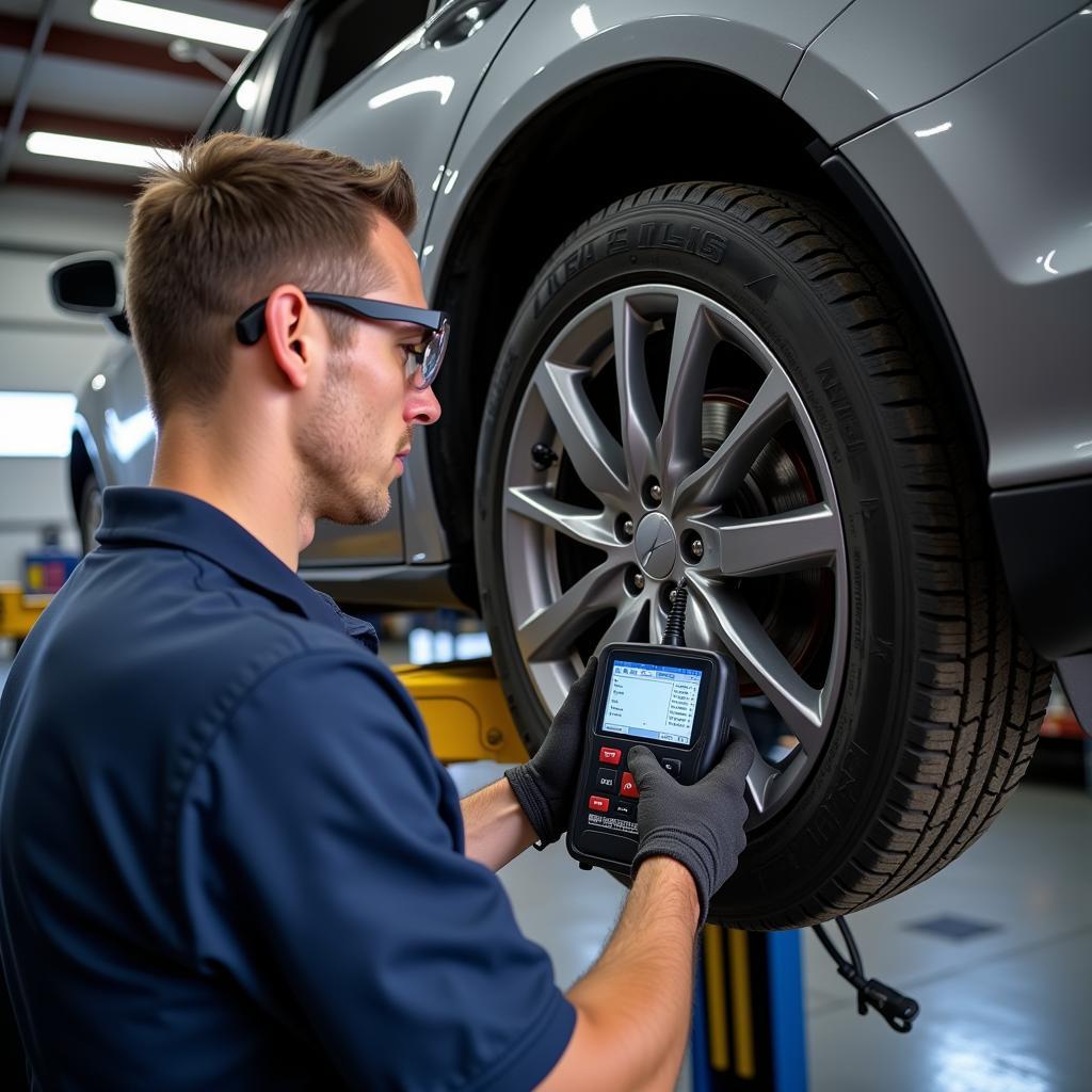 Mechanic Bleeding ABS System with an OBD2 Scanner