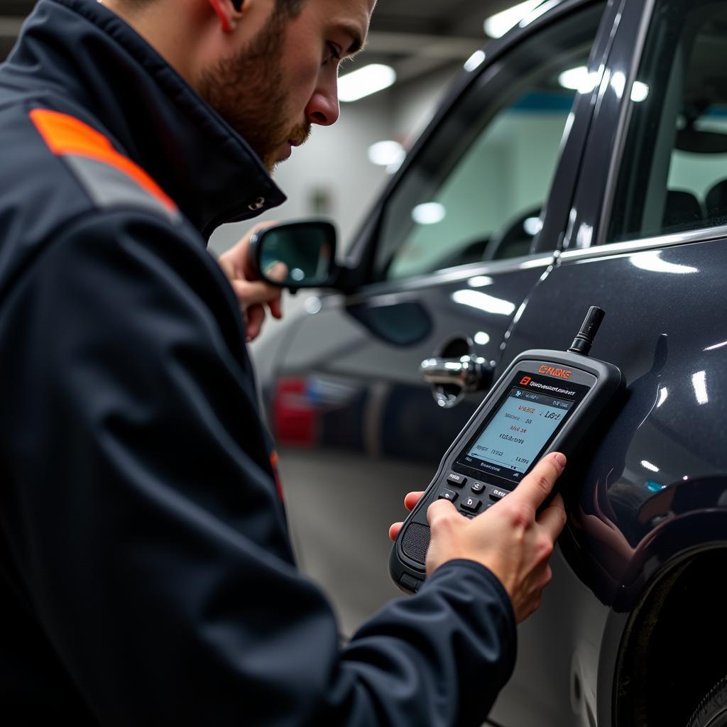 Mechanic Using OBD2 Scanner for Diagnostics