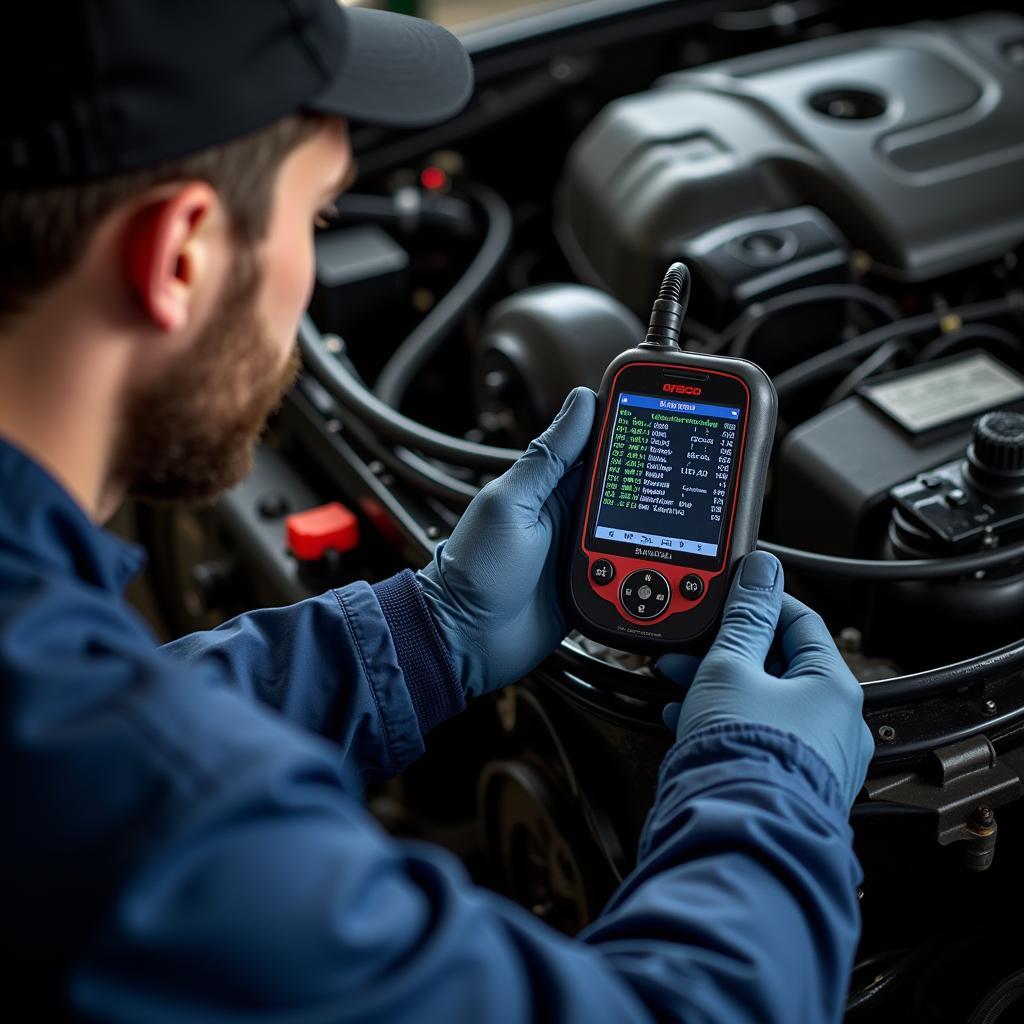 Mechanic Using OBD2 Scanner for Diagnostics