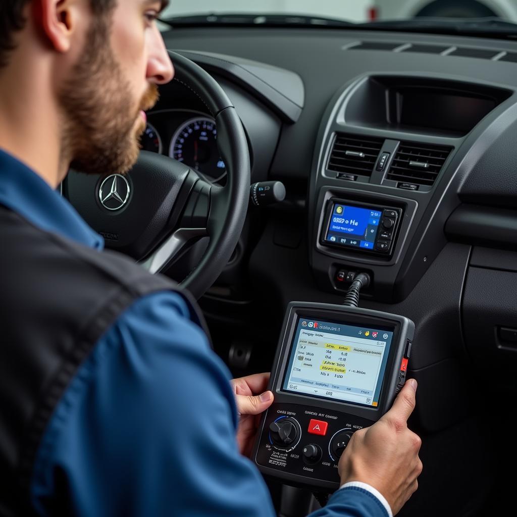 Mechanic Using OBD2 Scanner for Diagnostics