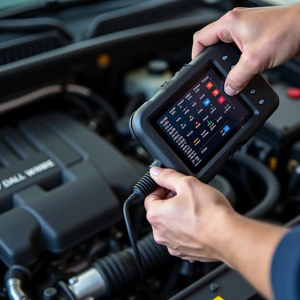 Mechanic Analyzing Live Data from OBD2 Scanner