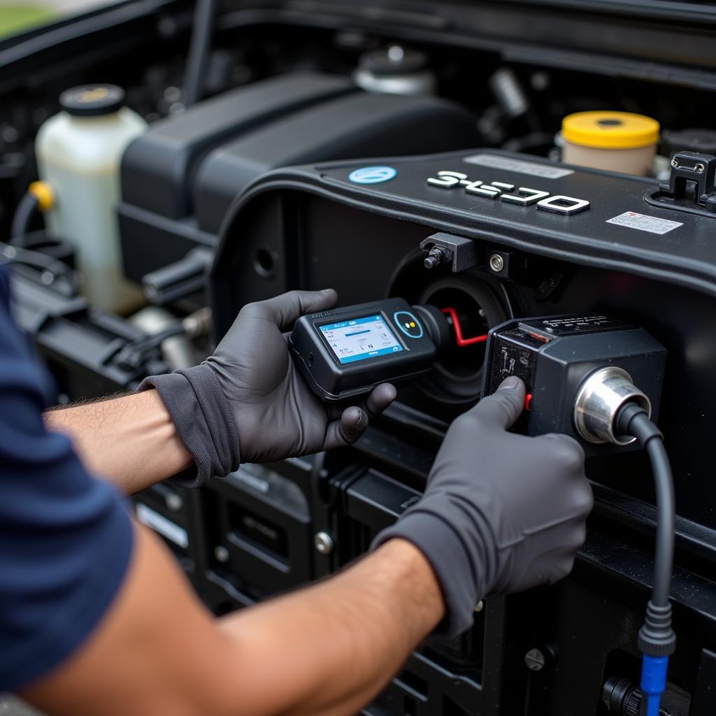 Mechanic Using OBD2 Scanner on GX470