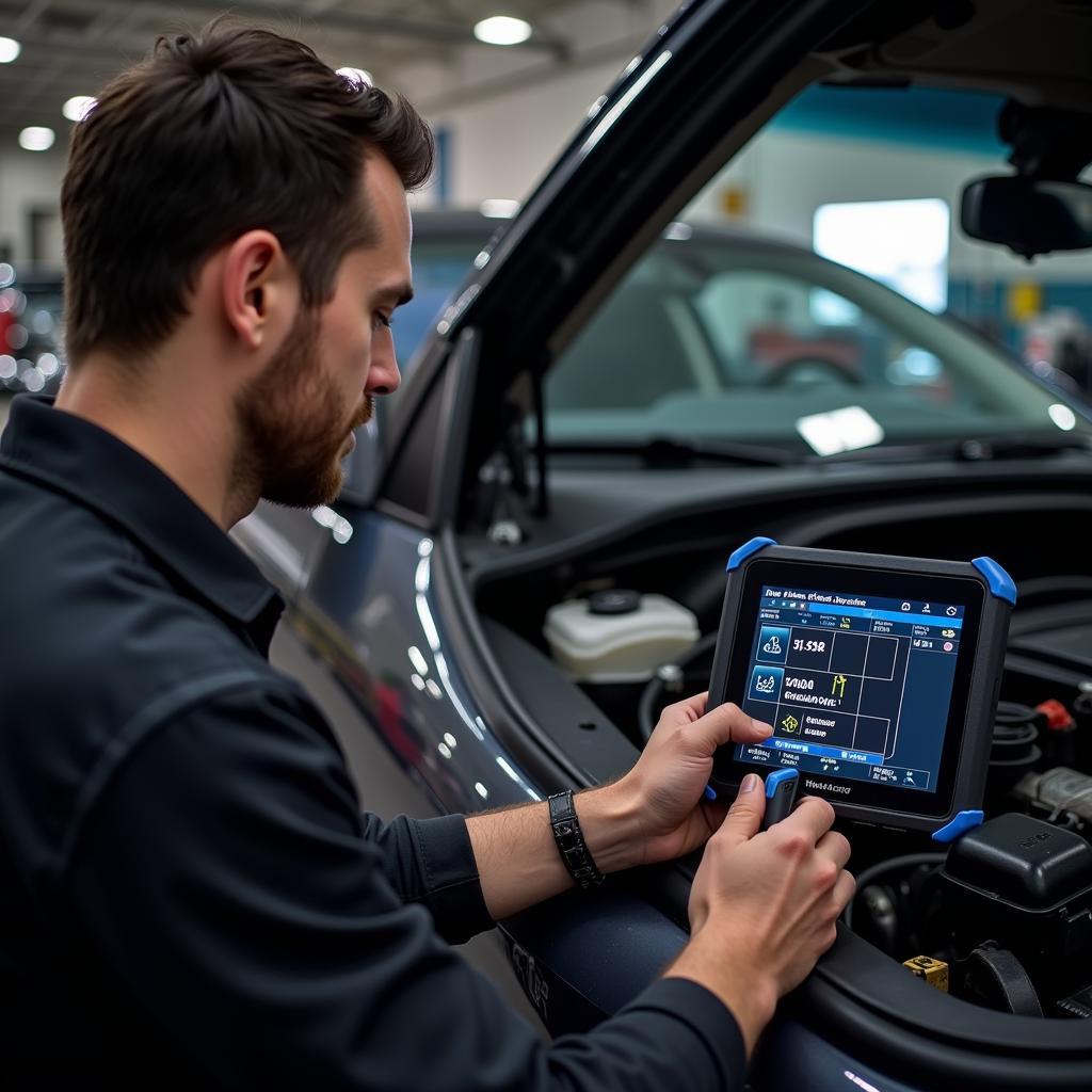 Mechanic Using OBD2 Scanner