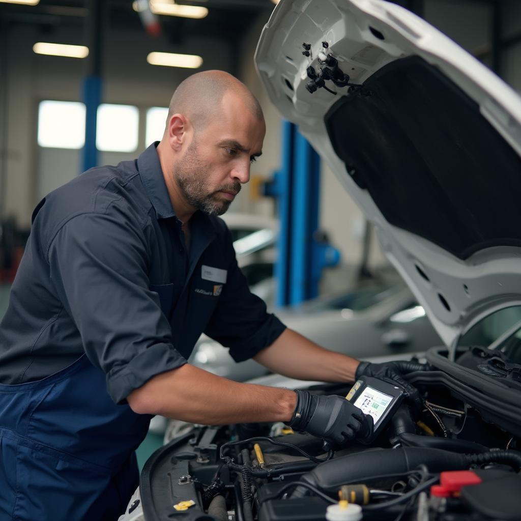 Mechanic Using OBD2 Scanner