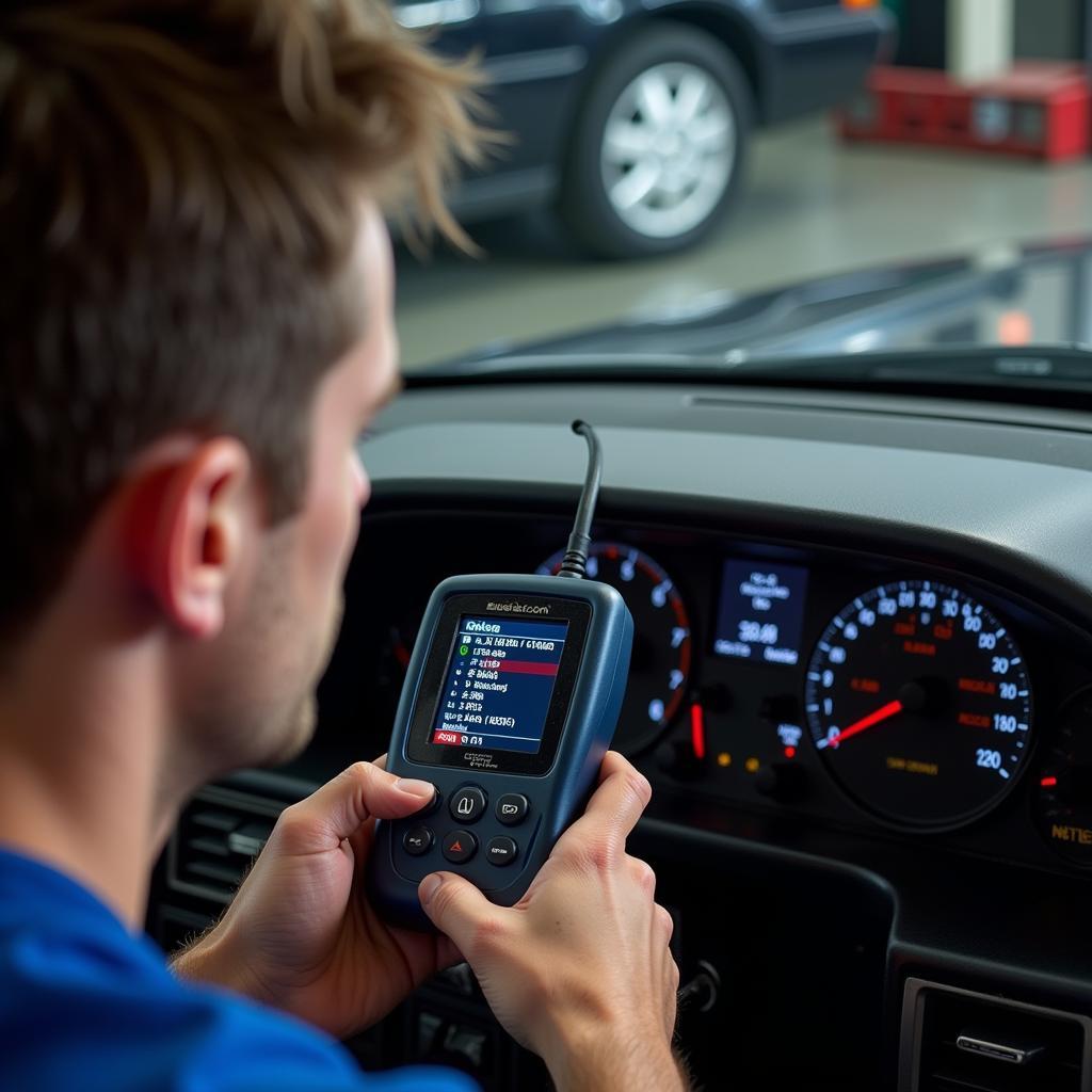 Mechanic Using OBD2 Scanner on 1992 Honda Accord