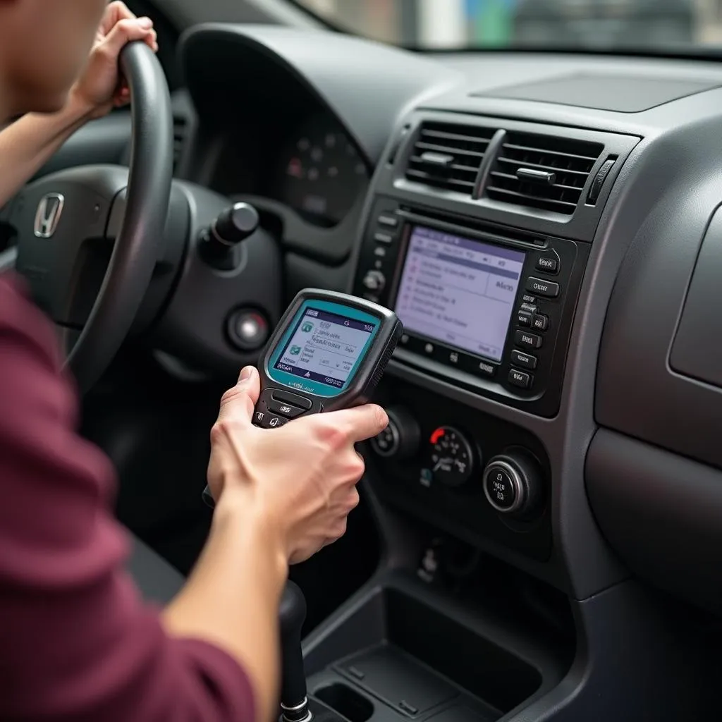 Mechanic Using OBD2 Scanner on 1999 CRV