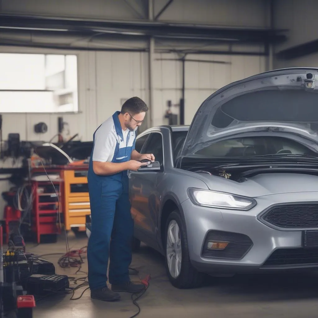 Mechanic Using OBD2 Scanner