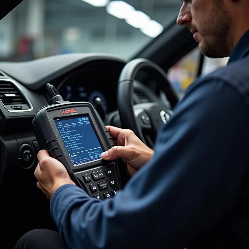 Mechanic Diagnosing a Car