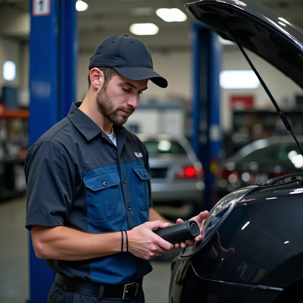 Professional Mechanic with OBD2 Scanner