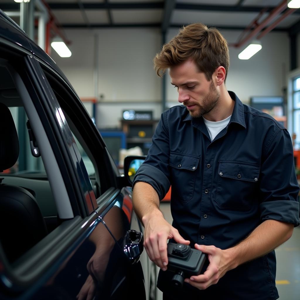 Mechanic Diagnosing Car with OBD2 Scanner