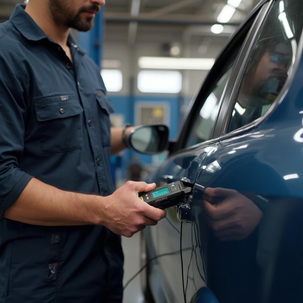 Mechanic Using an OBD2 Scanner on a Car