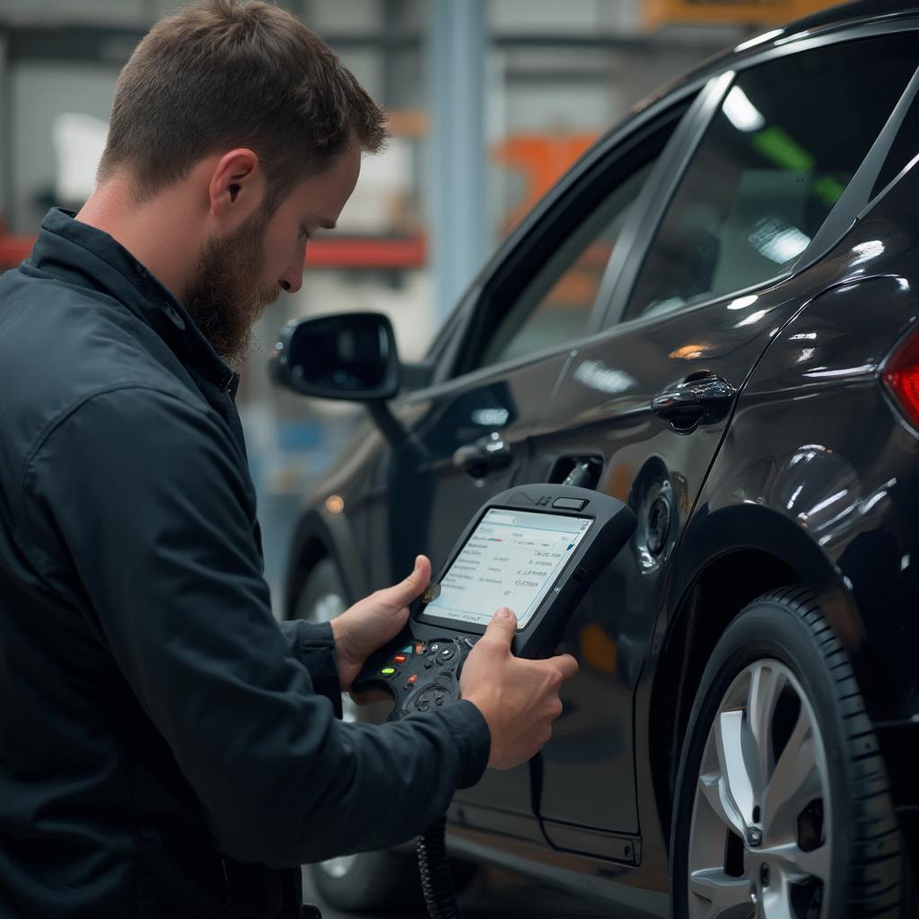 Mechanic Using OBD2 Scanner