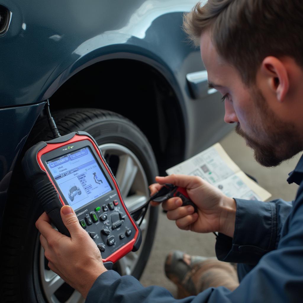 Mechanic Using OBD2 Scanner on Corolla ABS