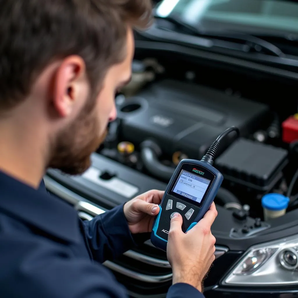 Mechanic Diagnosing a Honda Accord Using an OBD2 Scanner