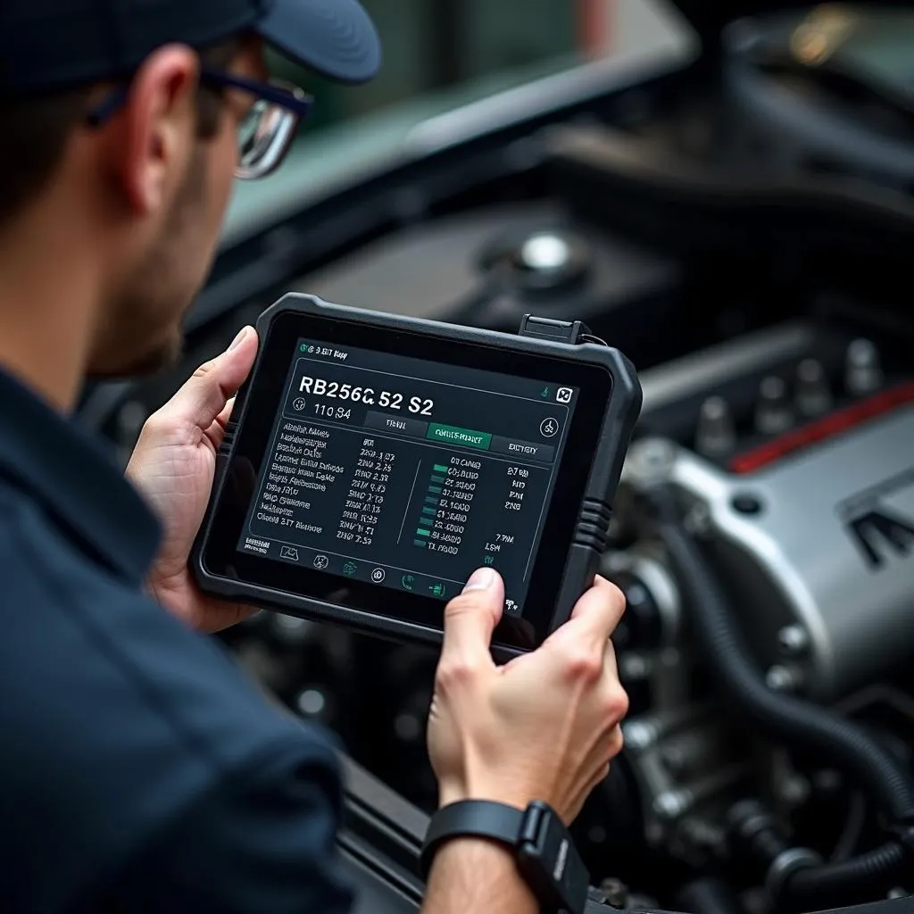 Mechanic using OBD2 Scanner on RB25DET S2