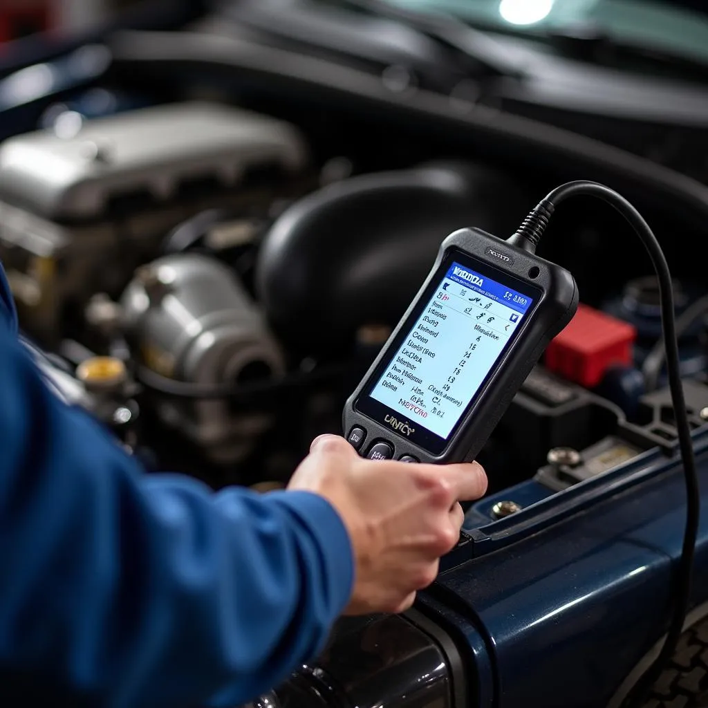 Mechanic using an OBD2 scanner on a Honda S2000