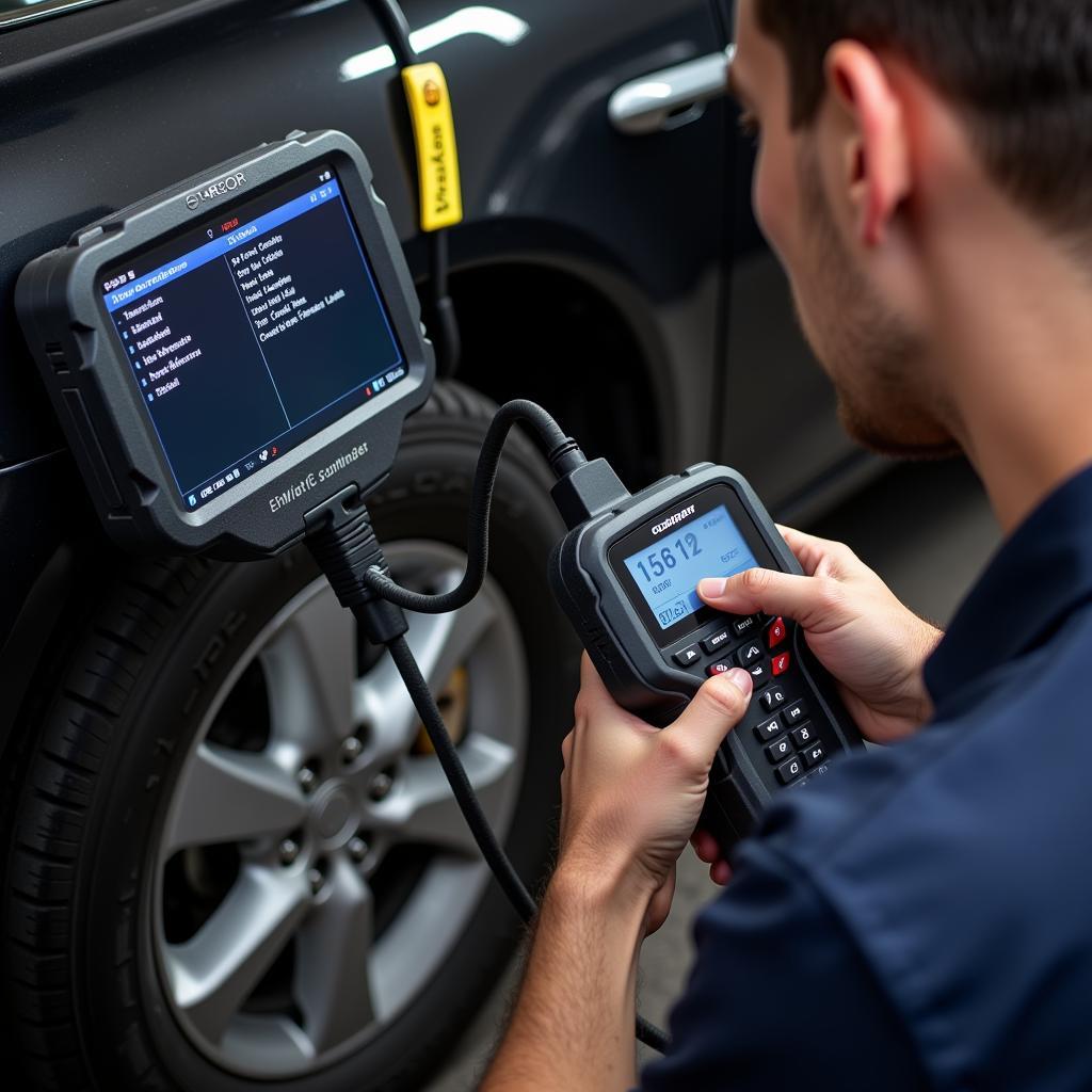 Mechanic Using OBD2 Scanner