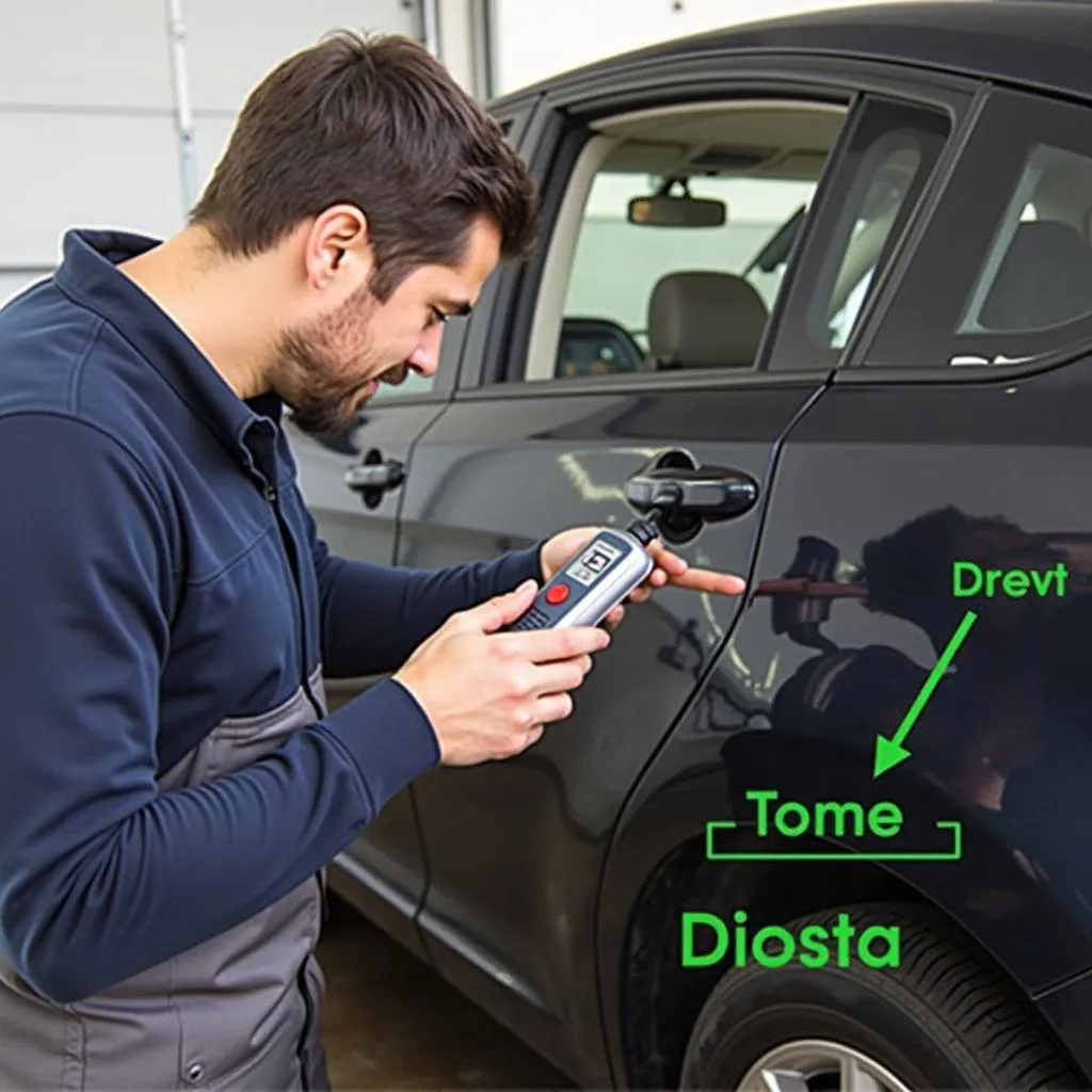 Mechanic using OBD2 scanner to diagnose and clear engine codes